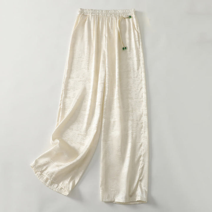 Pantalones anchos de lino y algodón para mujer, de color liso, con bolsillos, estilo casual de primavera, con estampado de Buddha Stones - Amarillo claro - US8-10，UK/AU12-14，EU40-42 (2XL) - image 0