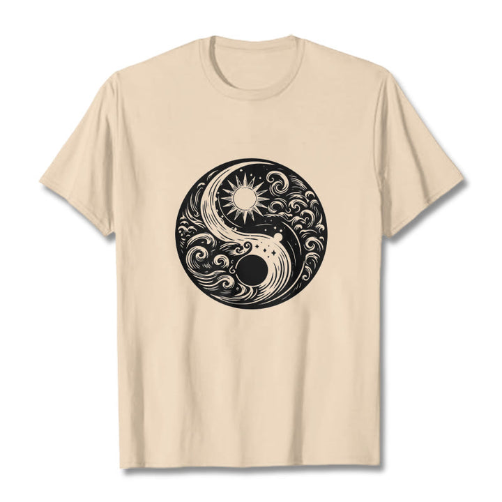 Camiseta de algodón con estampado de Buddha Stones, sol, luna, olas, Yin Yang - Sopa de mariscos - 2XL - image 8