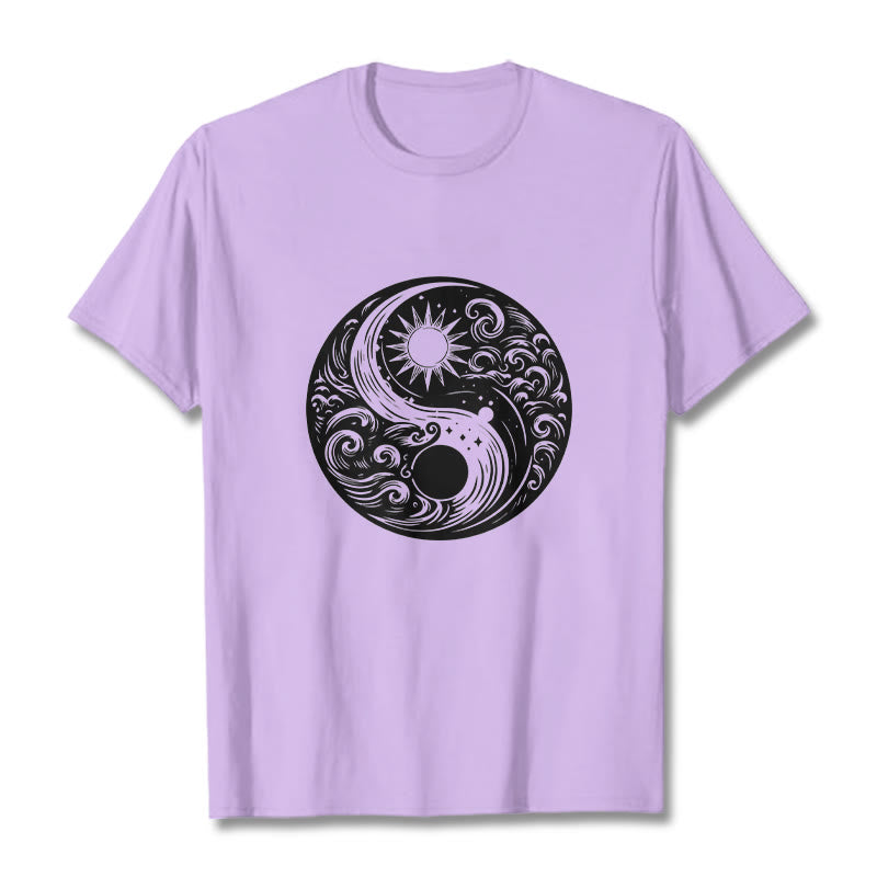 Camiseta de algodón con estampado de Buddha Stones, sol, luna, olas, Yin Yang - Ciruela - 2XL - image 16