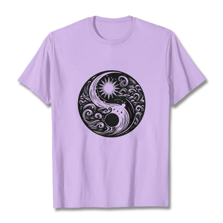Camiseta de algodón con estampado de Buddha Stones, sol, luna, olas, Yin Yang - Ciruela - 2XL - image 16
