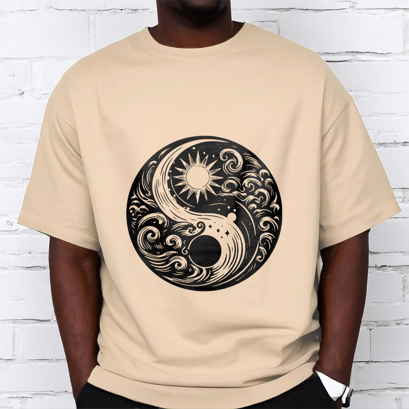 Camiseta de algodón con estampado de Buddha Stones, sol, luna, olas, Yin Yang - image 9