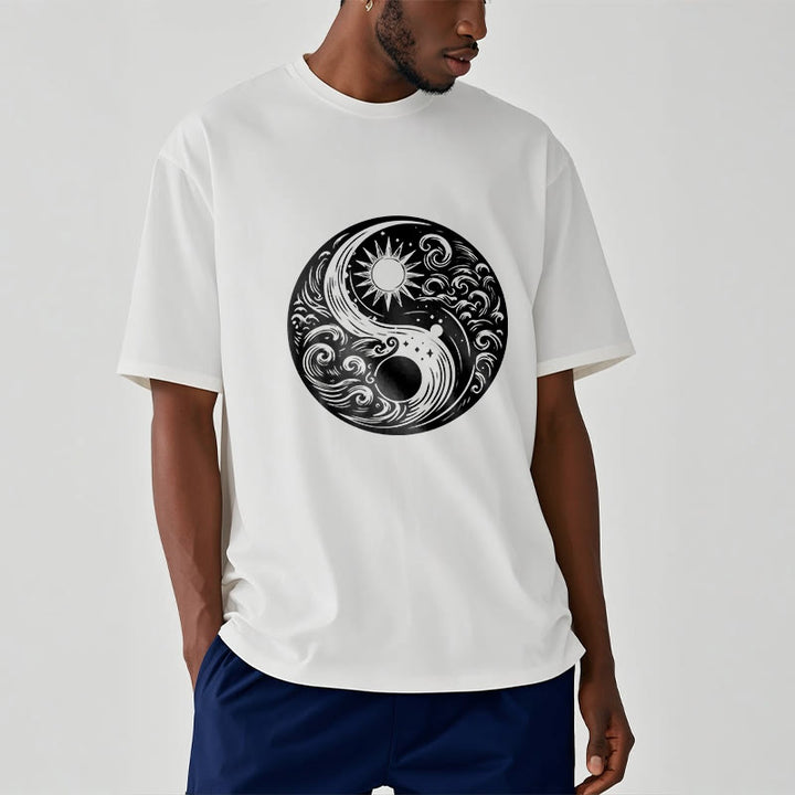 Camiseta de algodón con estampado de Buddha Stones, sol, luna, olas, Yin Yang - image 2