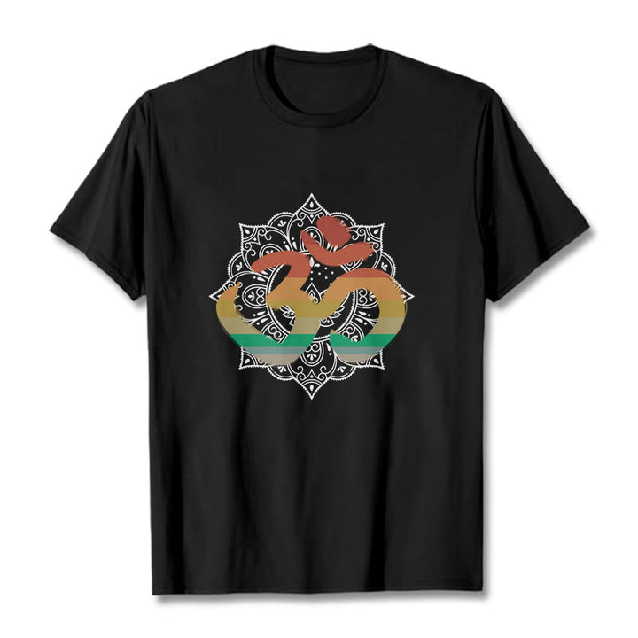 Camiseta de algodón con estampado de mandala sánscrito Om en degradado de colores y Buddha Stones - Negro - 2XL - image 7