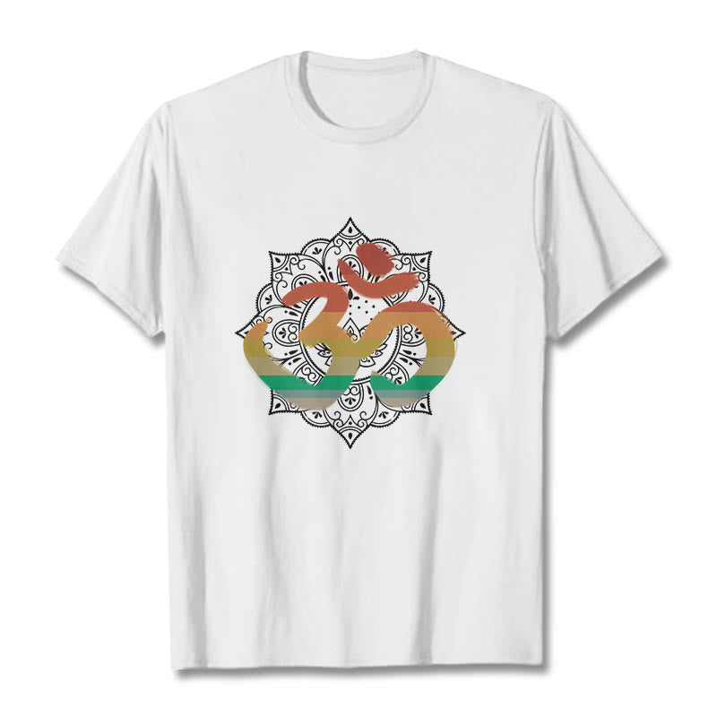 Camiseta de algodón con estampado de mandala sánscrito Om en degradado de colores y Buddha Stones - Blanco - 2XL - image 4