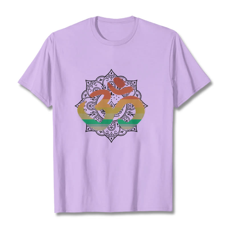 Camiseta de algodón con estampado de mandala sánscrito Om en degradado de colores y Buddha Stones - Ciruela - 2XL - image 17