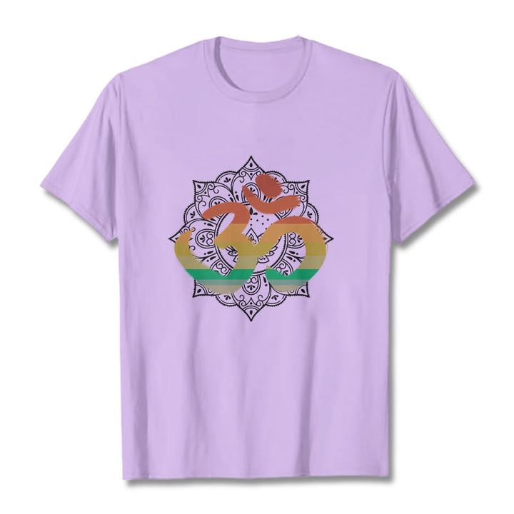 Camiseta de algodón con estampado de mandala sánscrito Om en degradado de colores y Buddha Stones - Ciruela - 2XL - image 17