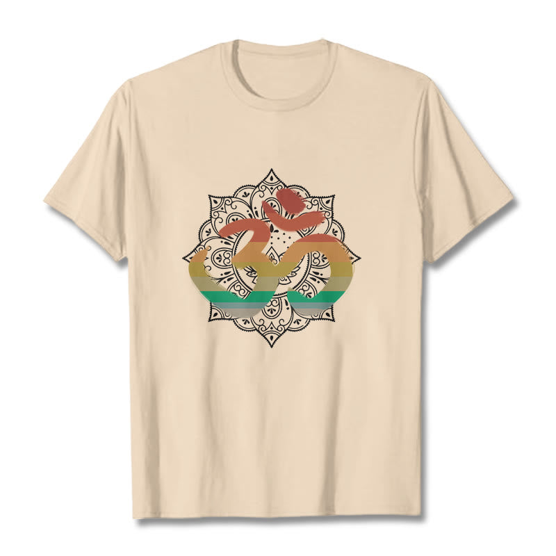 Camiseta de algodón con estampado de mandala sánscrito Om en degradado de colores y Buddha Stones - Sopa de mariscos - 2XL - image 11