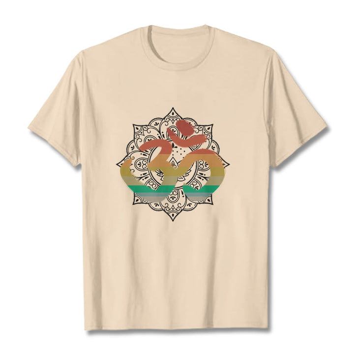 Camiseta de algodón con estampado de mandala sánscrito Om en degradado de colores y Buddha Stones - Sopa de mariscos - 2XL - image 11