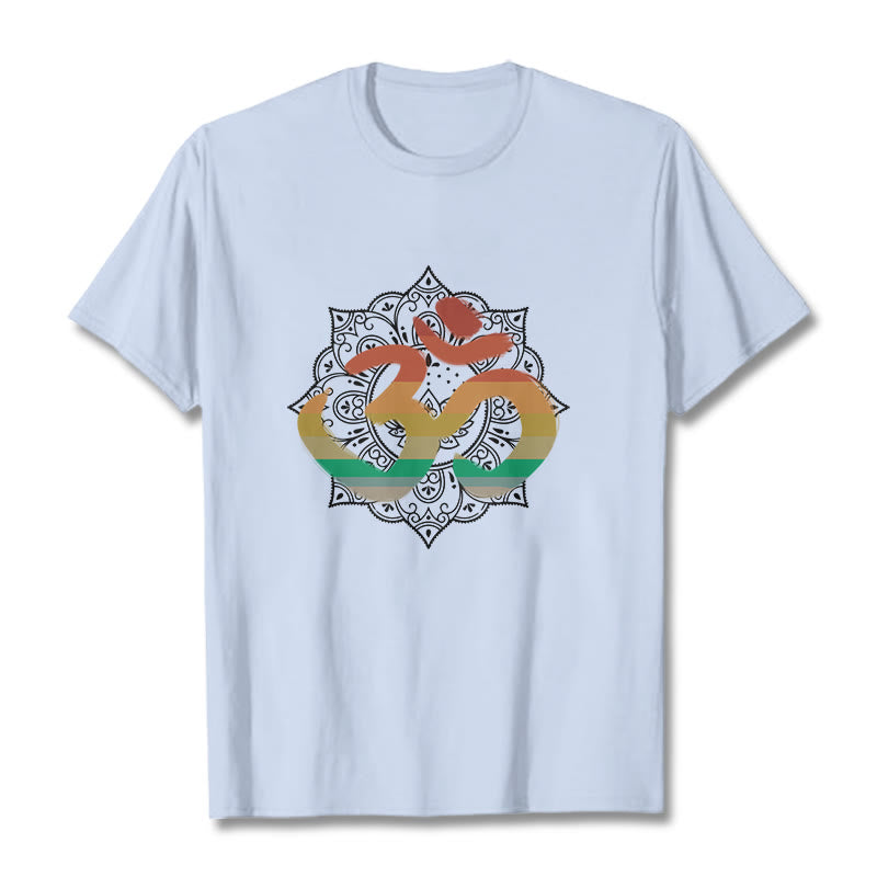 Camiseta de algodón con estampado de mandala sánscrito Om en degradado de colores y Buddha Stones - Cian claro - 2XL - image 19