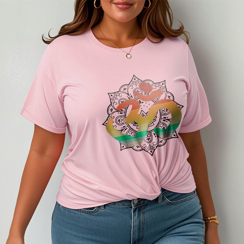 Camiseta de algodón con estampado de mandala sánscrito Om en degradado de colores y Buddha Stones - image 14