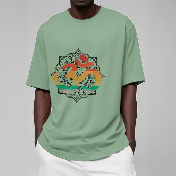Camiseta de algodón con estampado de mandala sánscrito Om en degradado de colores y Buddha Stones - image 16