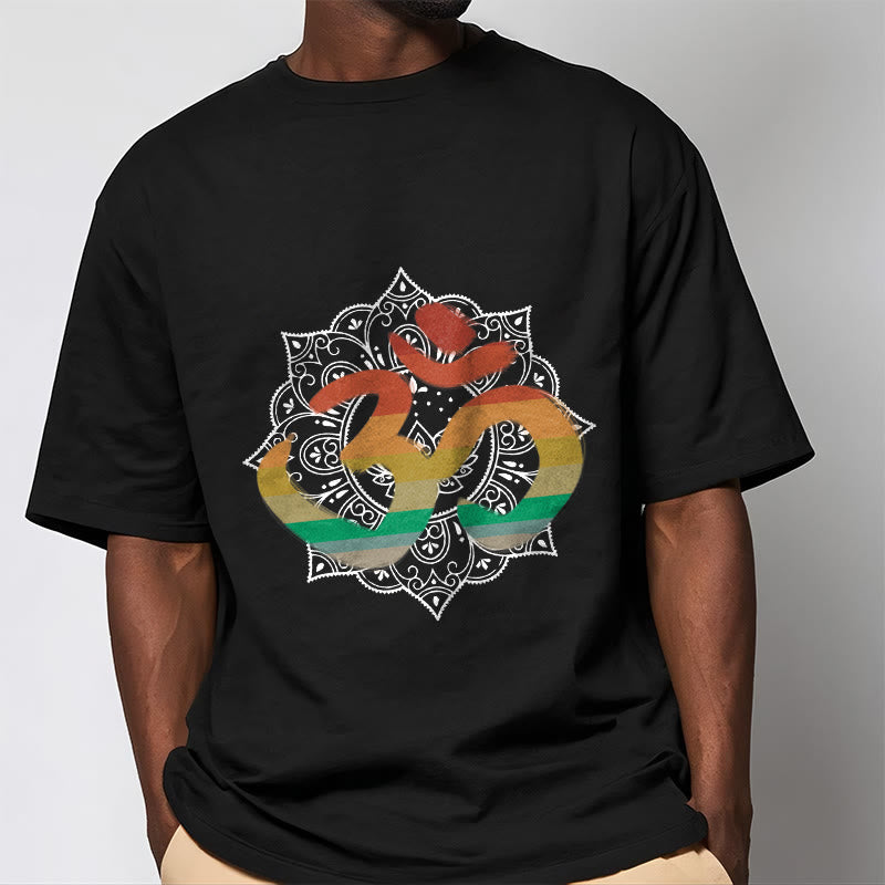 Camiseta de algodón con estampado de mandala sánscrito Om en degradado de colores y Buddha Stones - image 9
