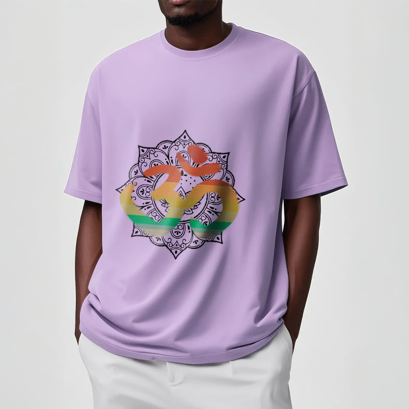 Camiseta de algodón con estampado de mandala sánscrito Om en degradado de colores y Buddha Stones - image 18