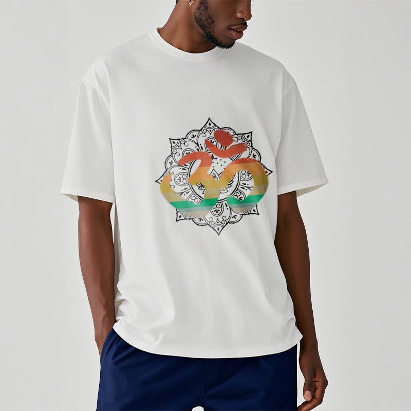 Camiseta de algodón con estampado de mandala sánscrito Om en degradado de colores y Buddha Stones - image 5