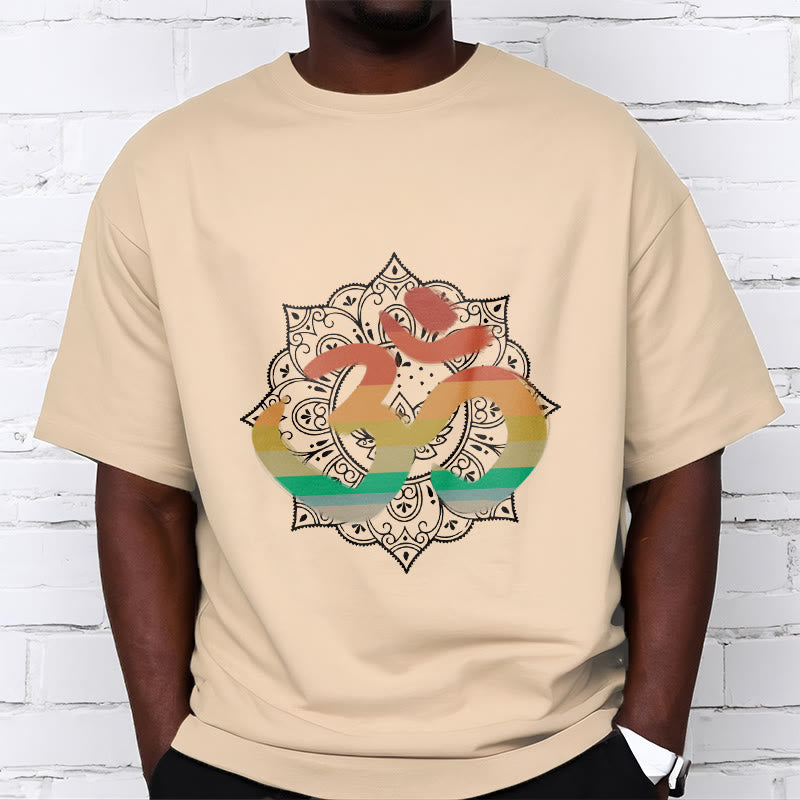 Camiseta de algodón con estampado de mandala sánscrito Om en degradado de colores y Buddha Stones - image 12