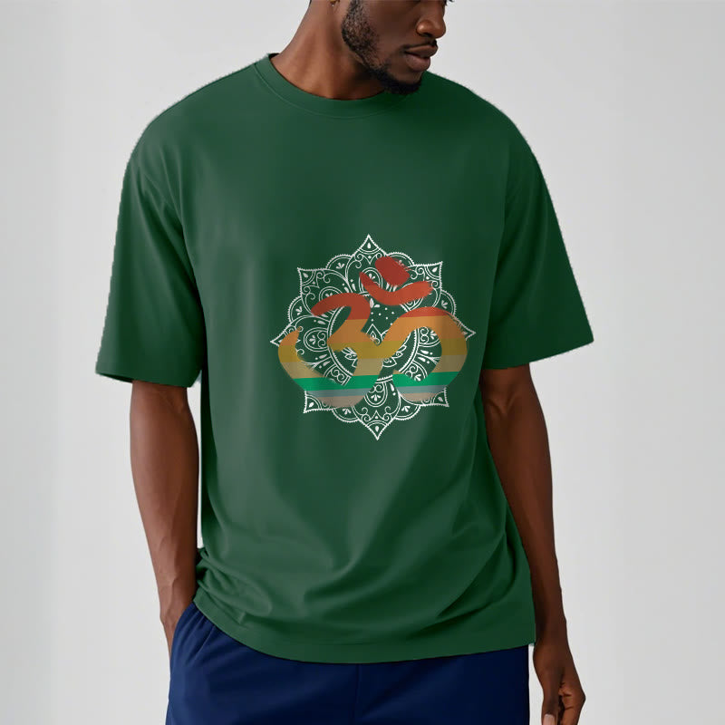 Camiseta de algodón con estampado de mandala sánscrito Om en degradado de colores y Buddha Stones - image 1