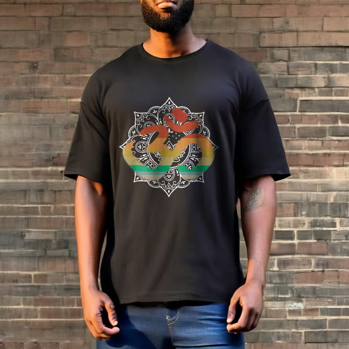 Camiseta de algodón con estampado de mandala sánscrito Om en degradado de colores y Buddha Stones - image 10
