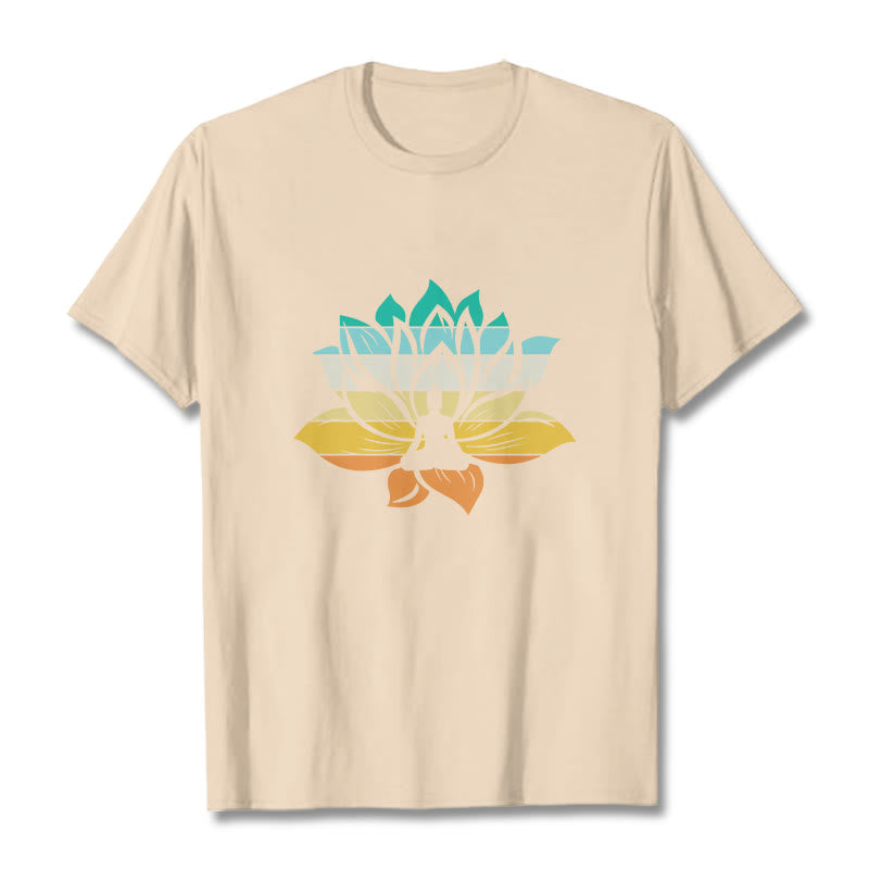 Camiseta de algodón con diseño de Buda meditando y flor de loto en degradado de Buddha Stones - Sopa de mariscos - 2XL - image 9