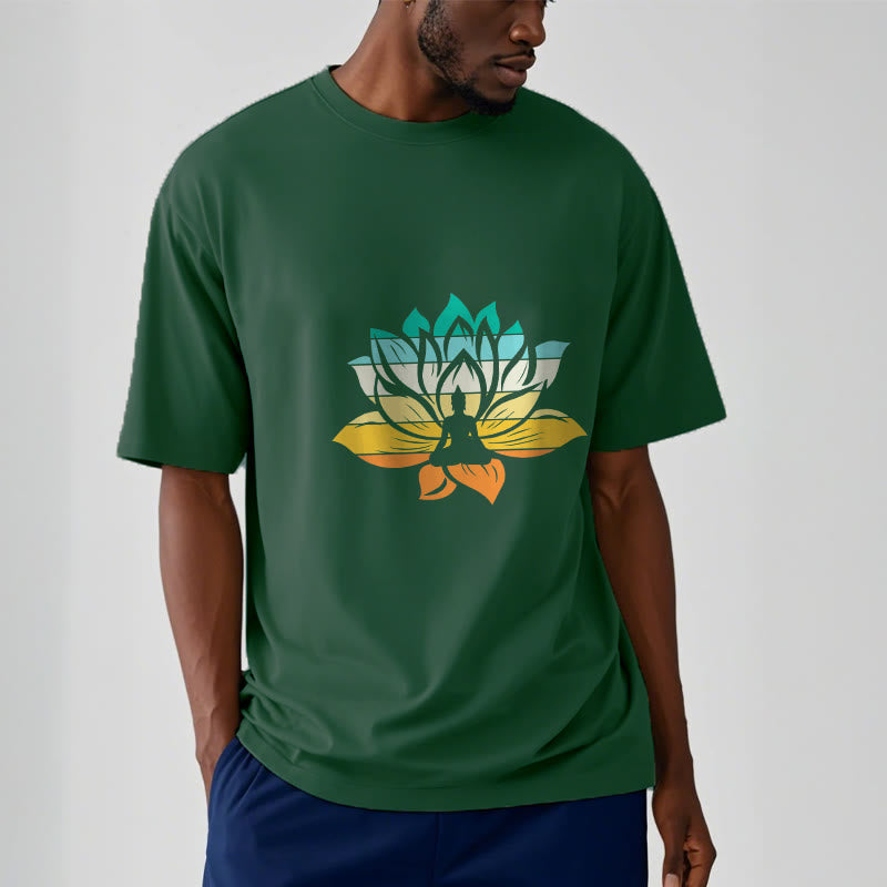 Camiseta de algodón con diseño de Buda meditando y flor de loto en degradado de Buddha Stones - image 12