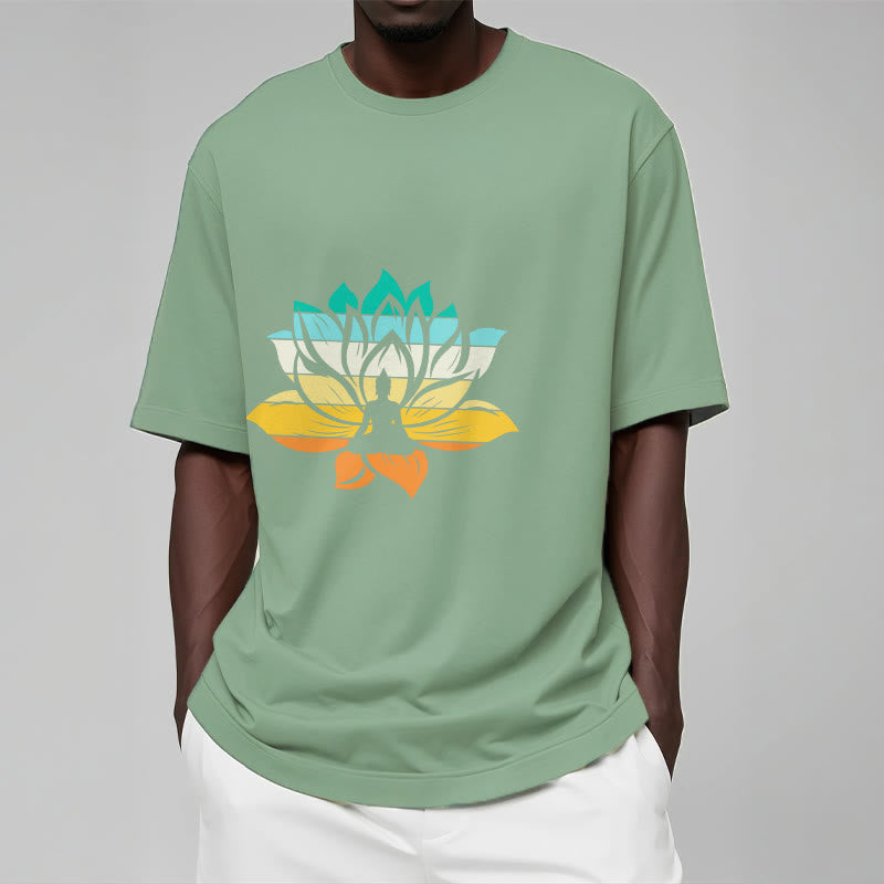 Camiseta de algodón con diseño de Buda meditando y flor de loto en degradado de Buddha Stones - image 16