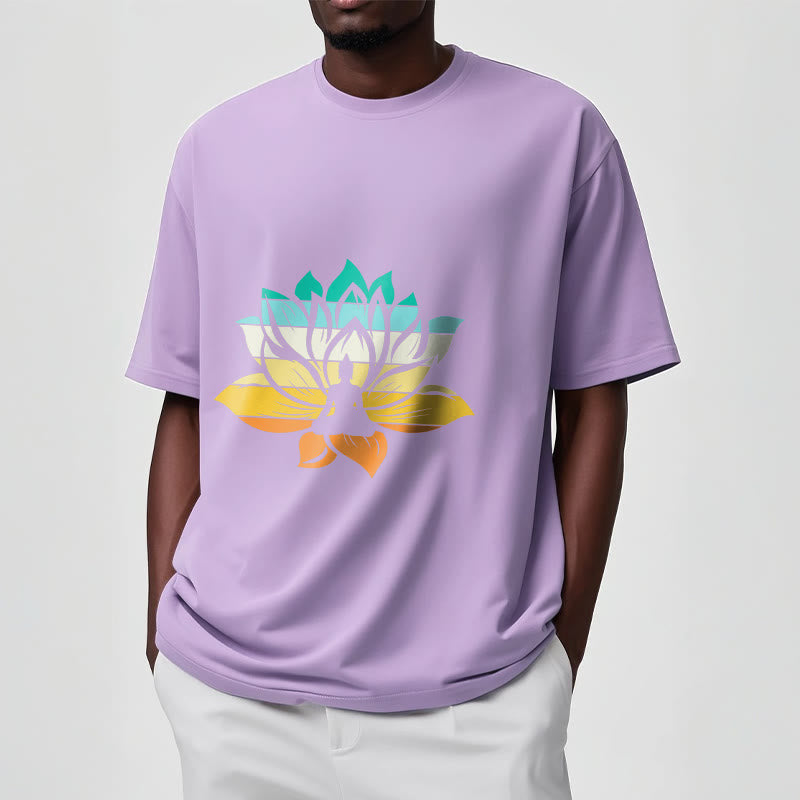 Camiseta de algodón con diseño de Buda meditando y flor de loto en degradado de Buddha Stones - image 18