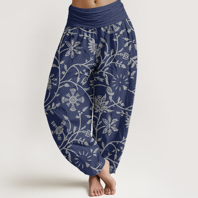 Pantalones harén con cintura elástica para mujer, con estampado floral de ramas y vides, estilo casual y Buddha Stones - Marina de guerra - US22，UK/AU26，EU54 (6XL) - image 0