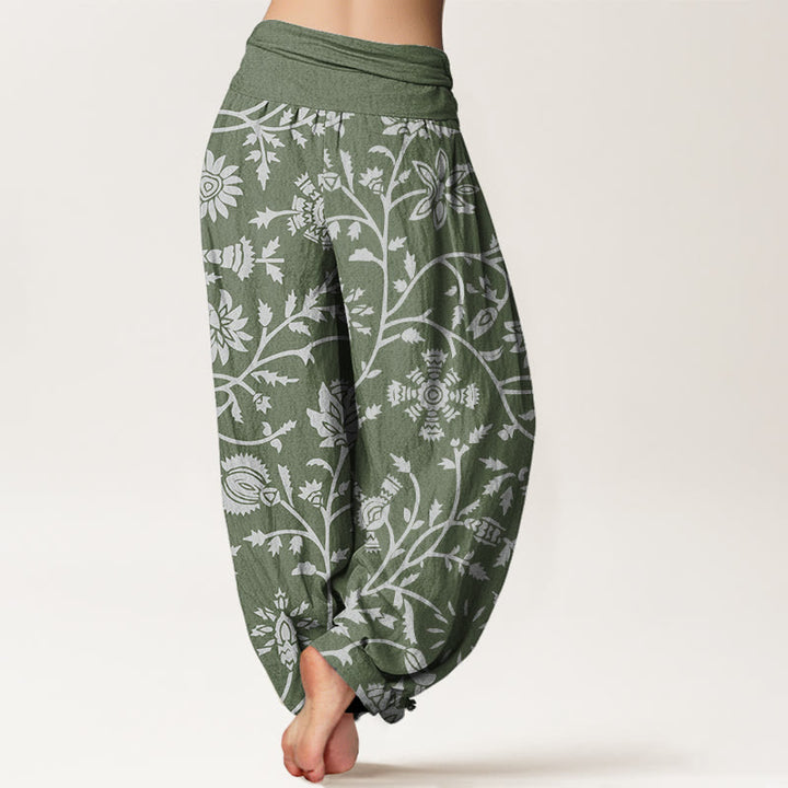 Pantalones harén con cintura elástica para mujer, con estampado floral de ramas y vides, estilo casual y Buddha Stones - image 7