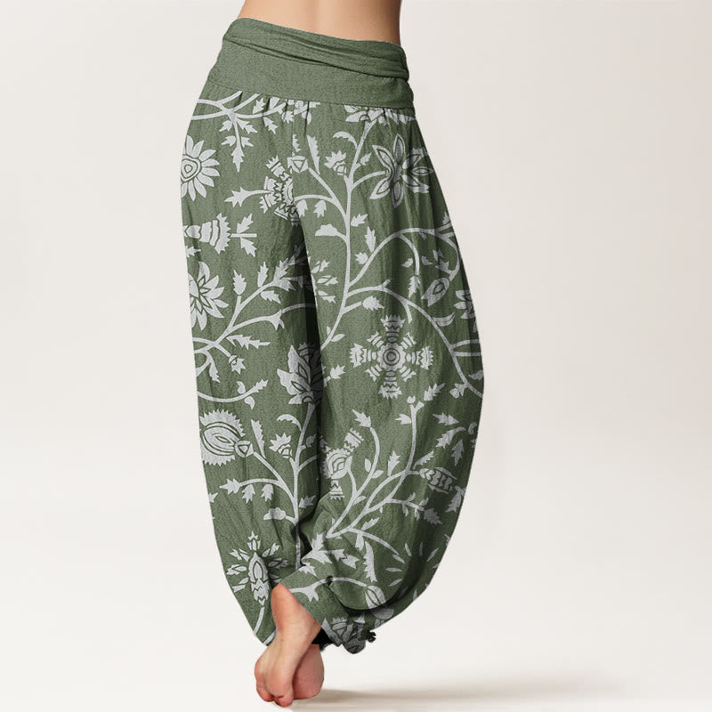 Pantalones harén con cintura elástica para mujer, con estampado floral de ramas y vides, estilo casual y Buddha Stones - image 6