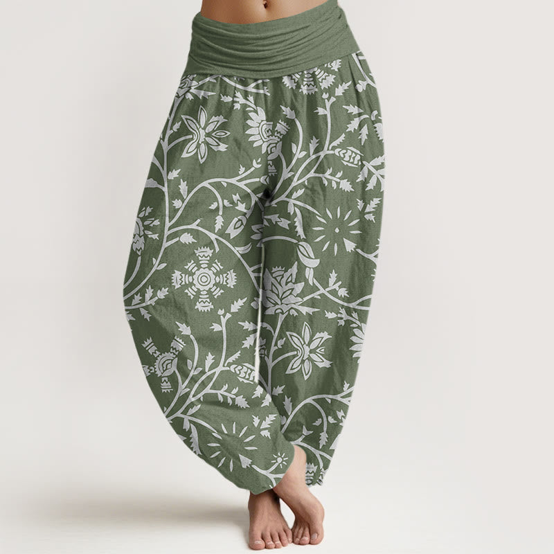 Pantalones harén con cintura elástica para mujer, con estampado floral de ramas y vides, estilo casual y Buddha Stones - Verde mar oscuro - US22，UK/AU26，EU54 (6XL) - image 5