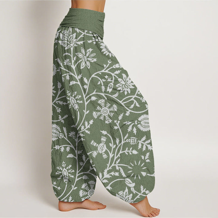 Pantalones harén con cintura elástica para mujer, con estampado floral de ramas y vides, estilo casual y Buddha Stones - image 6