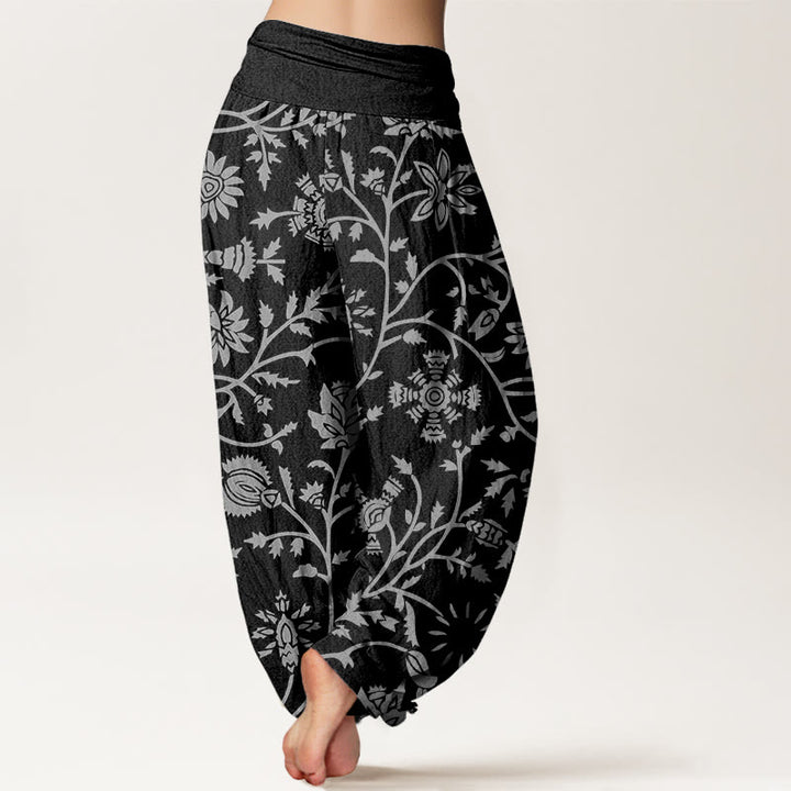 Pantalones harén con cintura elástica para mujer, con estampado floral de ramas y vides, estilo casual y Buddha Stones - image 9