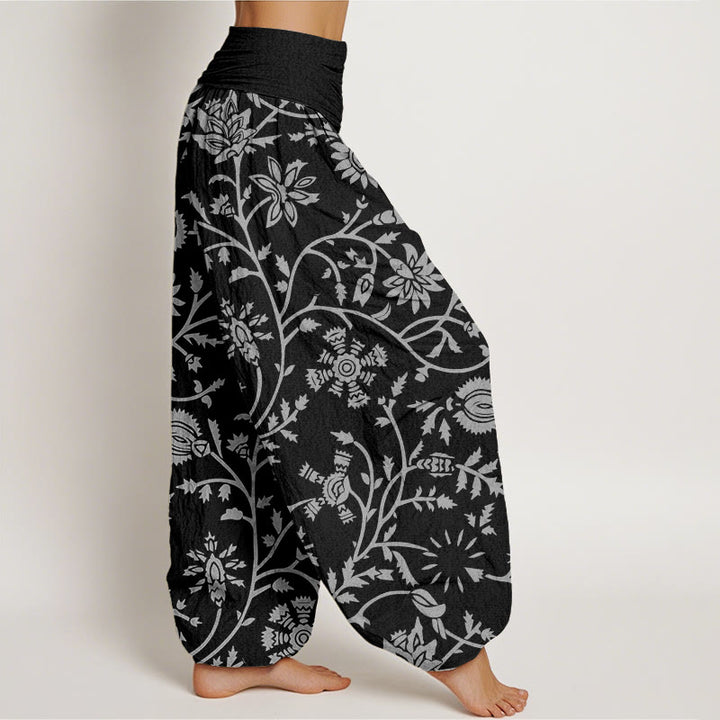 Pantalones harén con cintura elástica para mujer, con estampado floral de ramas y vides, estilo casual y Buddha Stones - image 9