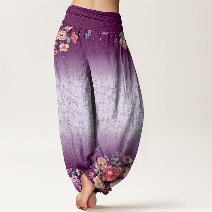 Pantalones harén con cintura elástica para mujer, con estampado floral, ramas y enredaderas, estilo casual y Buddha Stones - image 3