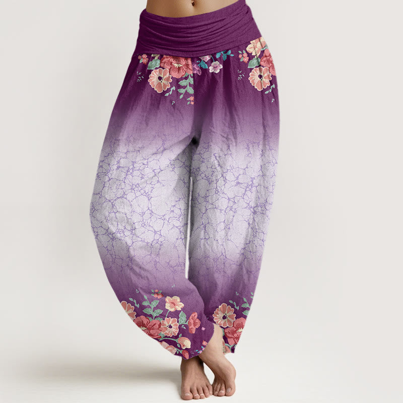 Pantalones harén con cintura elástica para mujer, con estampado floral, ramas y enredaderas, estilo casual y Buddha Stones - Magenta oscuro - US22，UK/AU26，EU54 (6XL) - image 1