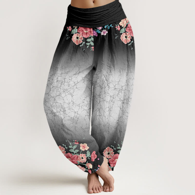 Pantalones harén con cintura elástica para mujer, con estampado floral, ramas y enredaderas, estilo casual y Buddha Stones - Negro - US22，UK/AU26，EU54 (6XL) - image 5