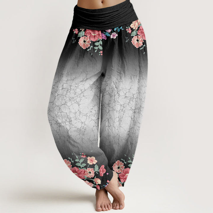 Pantalones harén con cintura elástica para mujer, con estampado floral, ramas y enredaderas, estilo casual y Buddha Stones - Negro - US22，UK/AU26，EU54 (6XL) - image 5