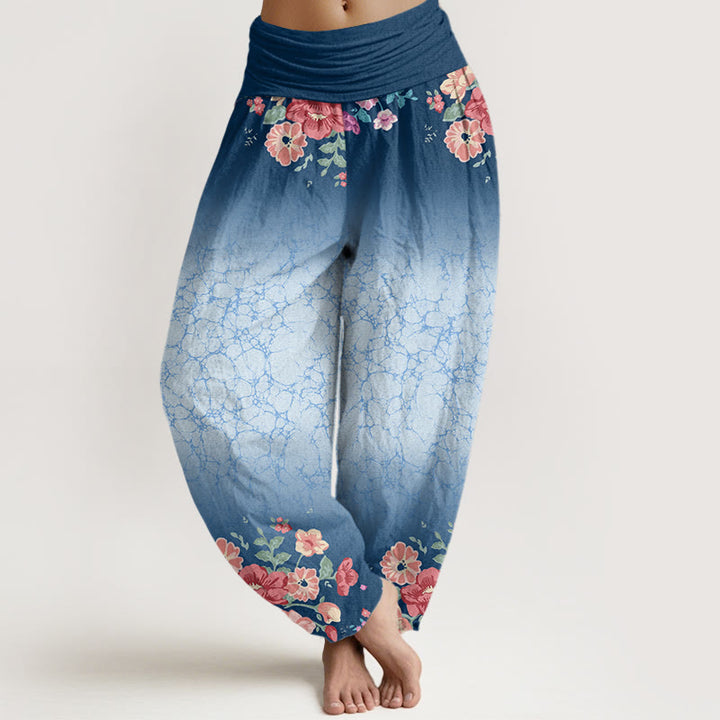 Pantalones harén con cintura elástica para mujer, con estampado floral, ramas y enredaderas, estilo casual y Buddha Stones - Azul acero - US22，UK/AU26，EU54 (6XL) - image 8