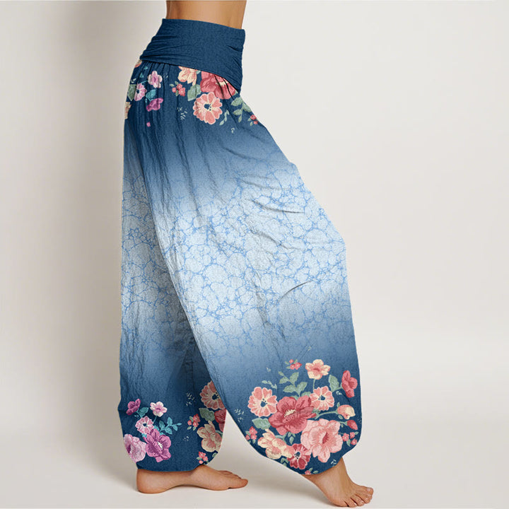 Pantalones harén con cintura elástica para mujer, con estampado floral, ramas y enredaderas, estilo casual y Buddha Stones - image 9