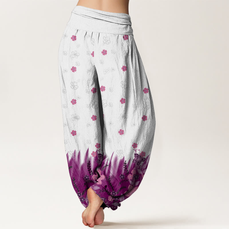 Pantalones harén con cintura elástica para mujer, con estampado floral, hojas y hierba, estilo casual, de Buddha Stones - image 2