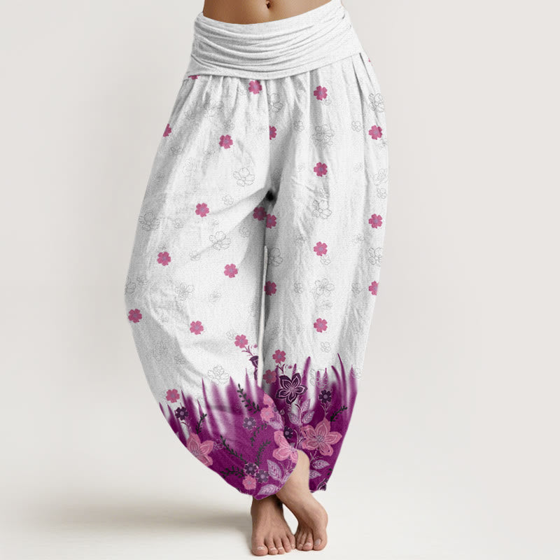 Pantalones harén con cintura elástica para mujer, con estampado floral, hojas y hierba, estilo casual, de Buddha Stones - Púrpura - US22，UK/AU26，EU54 (6XL) - image 1