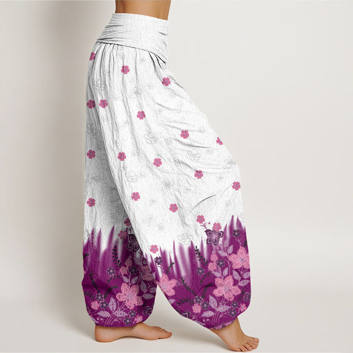 Pantalones harén con cintura elástica para mujer, con estampado floral, hojas y hierba, estilo casual, de Buddha Stones - image 3