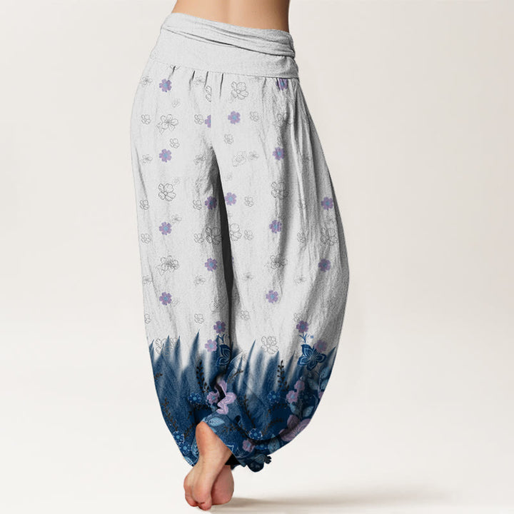 Pantalones harén con cintura elástica para mujer, con estampado floral, hojas y hierba, estilo casual, de Buddha Stones - image 7