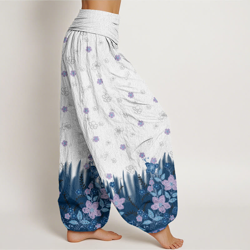 Pantalones harén con cintura elástica para mujer, con estampado floral, hojas y hierba, estilo casual, de Buddha Stones - image 6