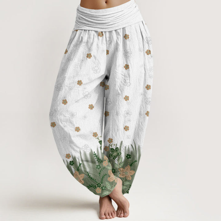 Pantalones harén con cintura elástica para mujer, con estampado floral, hojas y hierba, estilo casual, de Buddha Stones - Verde oliva - US22，UK/AU26，EU54 (6XL) - image 8