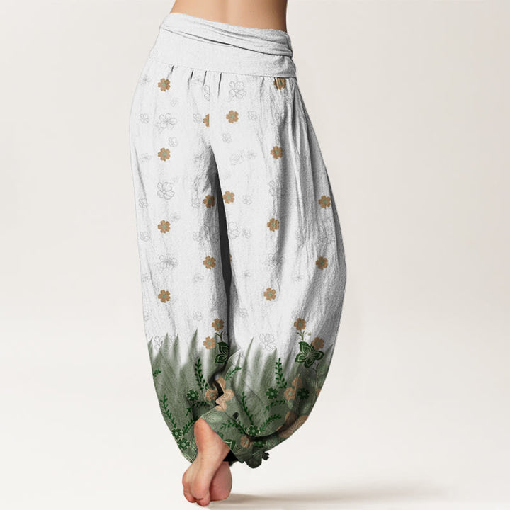 Pantalones harén con cintura elástica para mujer, con estampado floral, hojas y hierba, estilo casual, de Buddha Stones - image 10