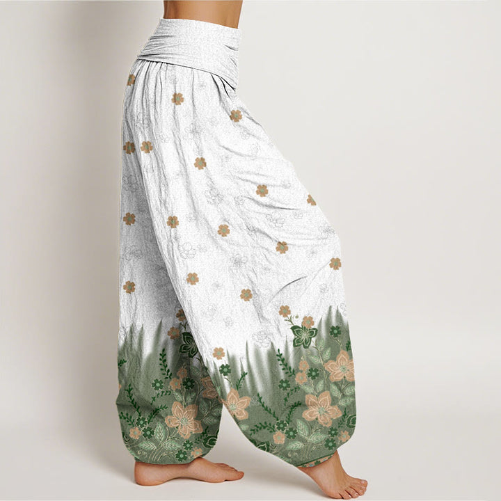 Pantalones harén con cintura elástica para mujer, con estampado floral, hojas y hierba, estilo casual, de Buddha Stones - image 9