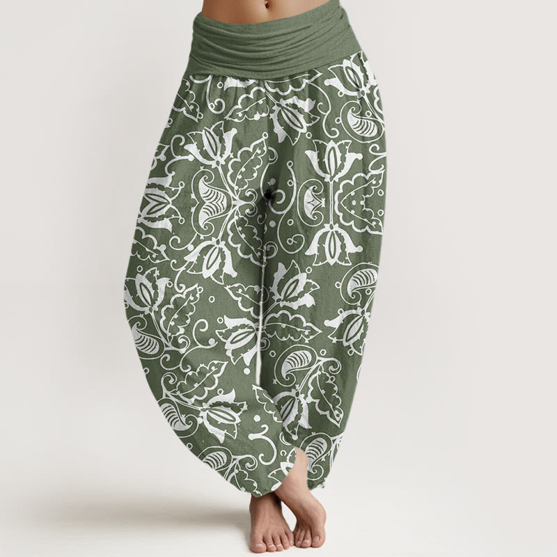 Pantalones harén con cintura elástica para mujer, estampado de cachemira , Buddha Stones - Verde mar oscuro - US22，UK/AU26，EU54 (6XL) - image 1