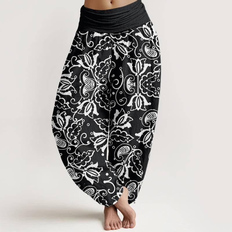 Pantalones harén con cintura elástica para mujer, estampado de cachemira , Buddha Stones - Negro - US22，UK/AU26，EU54 (6XL) - image 8