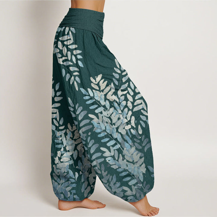 Pantalones harén de cintura elástica para mujer con estampado de hojas entrelazadas y Buddha Stones - image 6