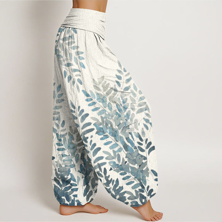 Pantalones harén de cintura elástica para mujer con estampado de hojas entrelazadas y Buddha Stones - image 9